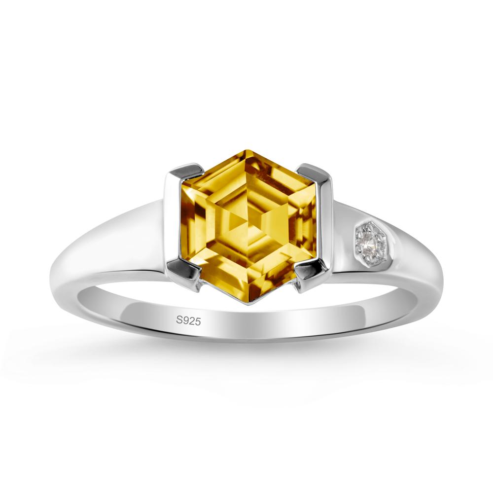 Hexagonal Citrine Ring with Half-Bezel Setting - LUO Jewelry #metal_sterling silver
