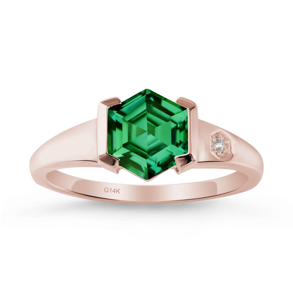 Half-Bezel Hexagonal Emerald Ring - LUO Jewelry #metal_14k rose gold