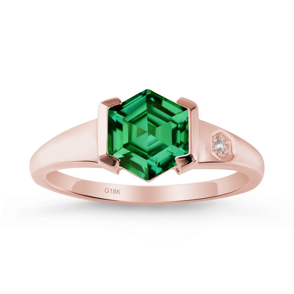 Half-Bezel Hexagonal Emerald Ring - LUO Jewelry #metal_18k rose gold