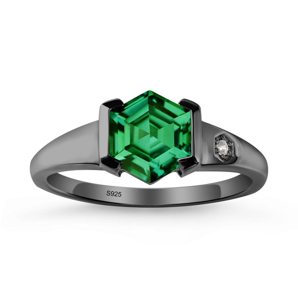 Half-Bezel Hexagonal Emerald Ring - LUO Jewelry #metal_black finish sterling silver