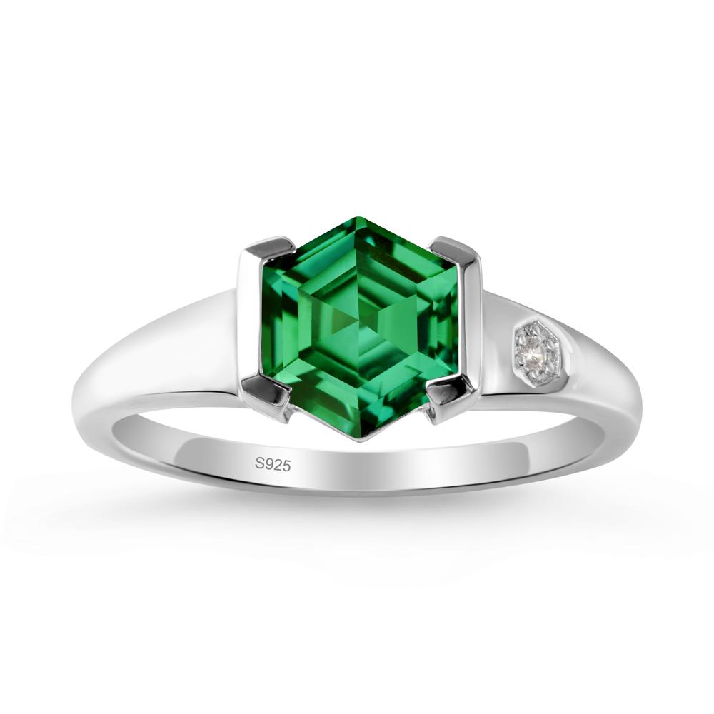 Half-Bezel Hexagonal Emerald Ring - LUO Jewelry #metal_sterling silver