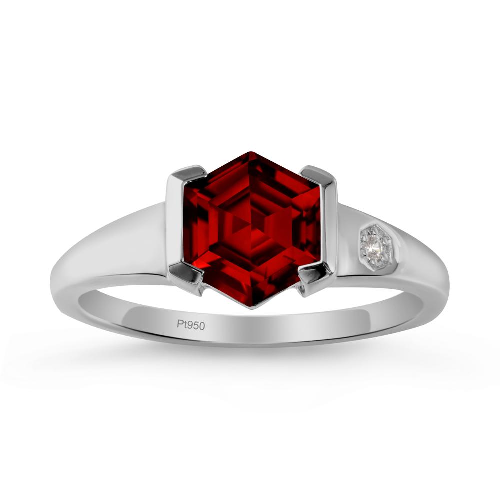 Hexagonal Garnet Ring with Half-Bezel Setting - LUO Jewelry #metal_platinum