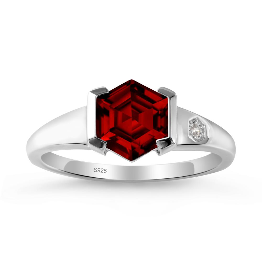 Hexagonal Garnet Ring with Half-Bezel Setting - LUO Jewelry #metal_sterling silver