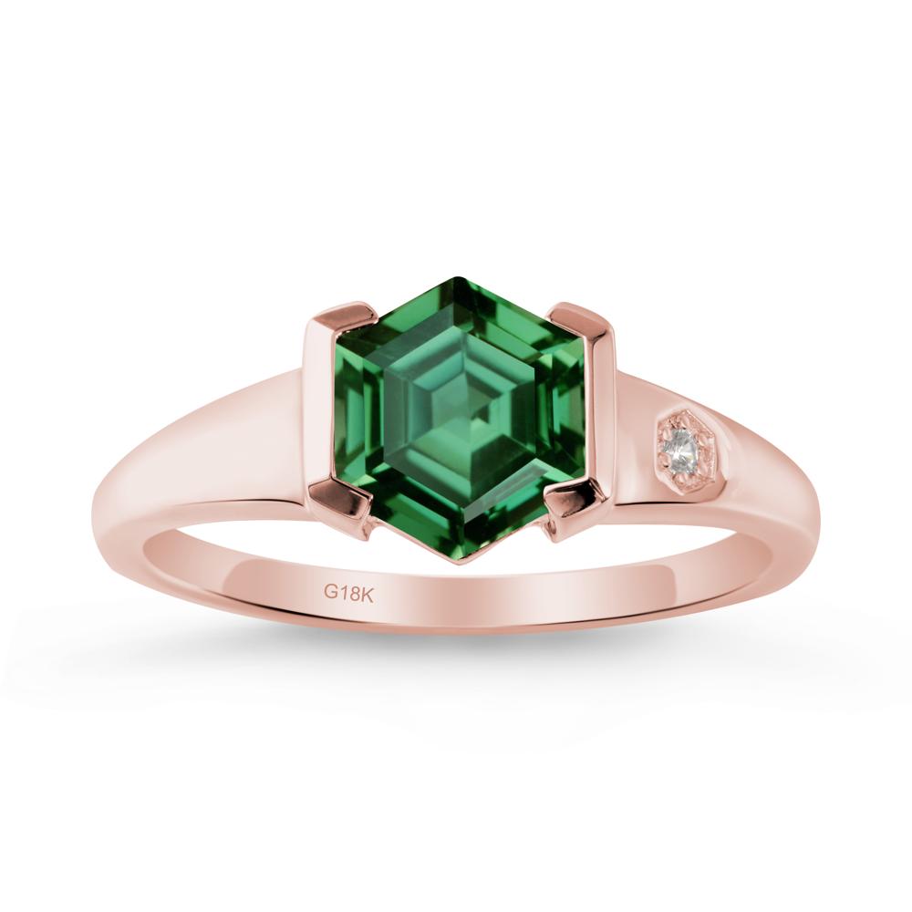 Half-Bezel Hexagonal Green Sapphire Ring - LUO Jewelry #metal_18k rose gold