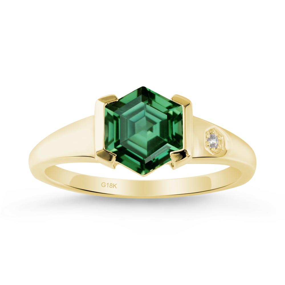 Half-Bezel Hexagonal Green Sapphire Ring - LUO Jewelry #metal_18k yellow gold