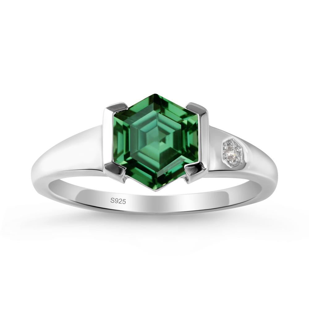 Half-Bezel Hexagonal Green Sapphire Ring - LUO Jewelry #metal_sterling silver