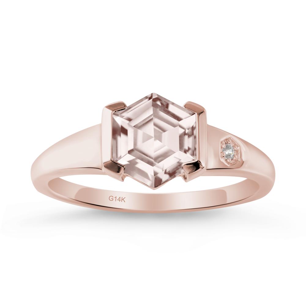 Half-Bezel Hexagonal Morganite Ring - LUO Jewelry #metal_14k rose gold