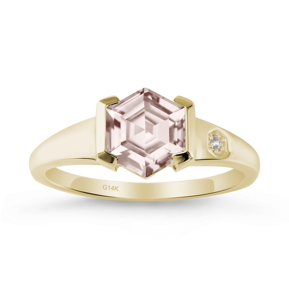Half-Bezel Hexagonal Morganite Ring - LUO Jewelry #metal_14k yellow gold