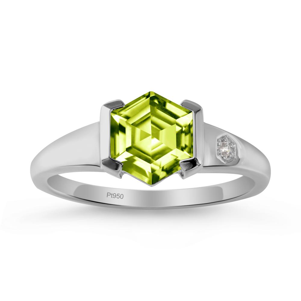 Hexagonal Peridot Ring with Half-Bezel Setting - LUO Jewelry #metal_platinum