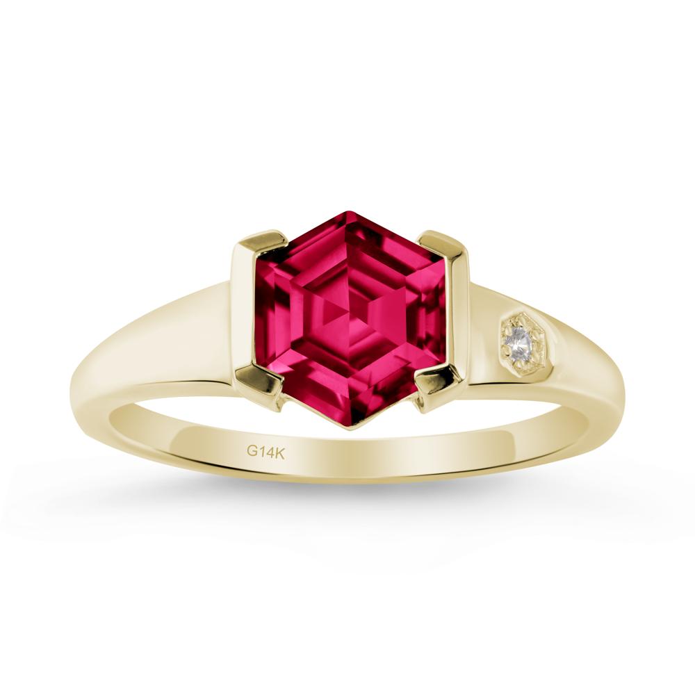 Half-Bezel Hexagonal Ruby Ring - LUO Jewelry #metal_14k yellow gold