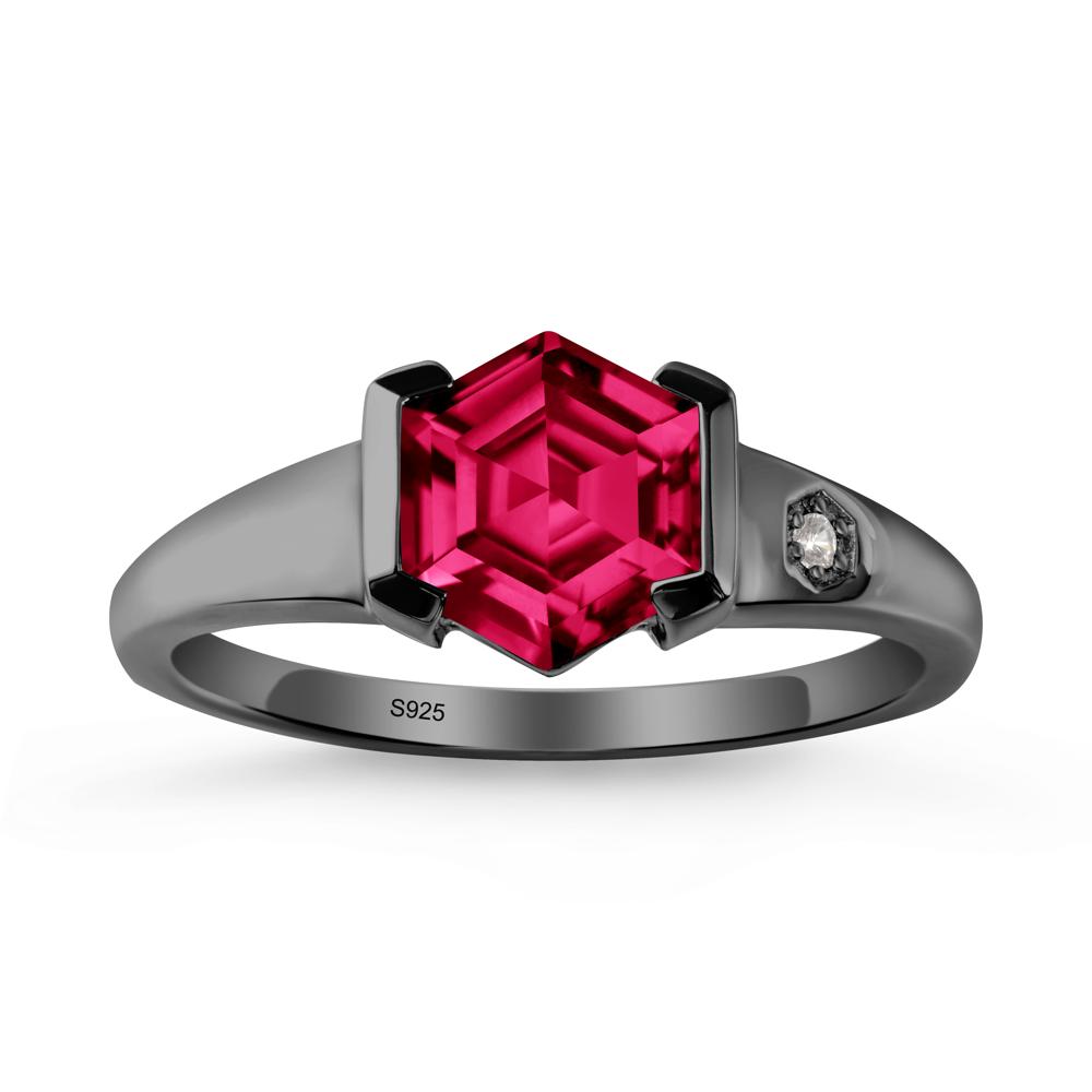 Half-Bezel Hexagonal Ruby Ring - LUO Jewelry #metal_black finish sterling silver