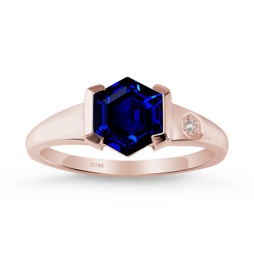 Hexagonal Sapphire Ring with Half-Bezel Setting - LUO Jewelry #metal_14k rose gold