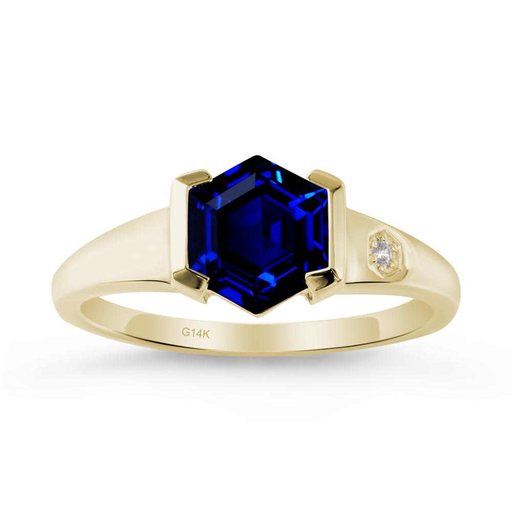 Hexagonal Sapphire Ring with Half-Bezel Setting - LUO Jewelry #metal_14k yellow gold