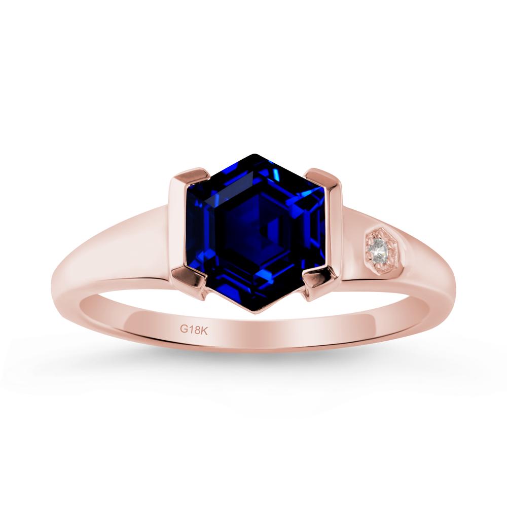 Hexagonal Sapphire Ring with Half-Bezel Setting - LUO Jewelry #metal_18k rose gold