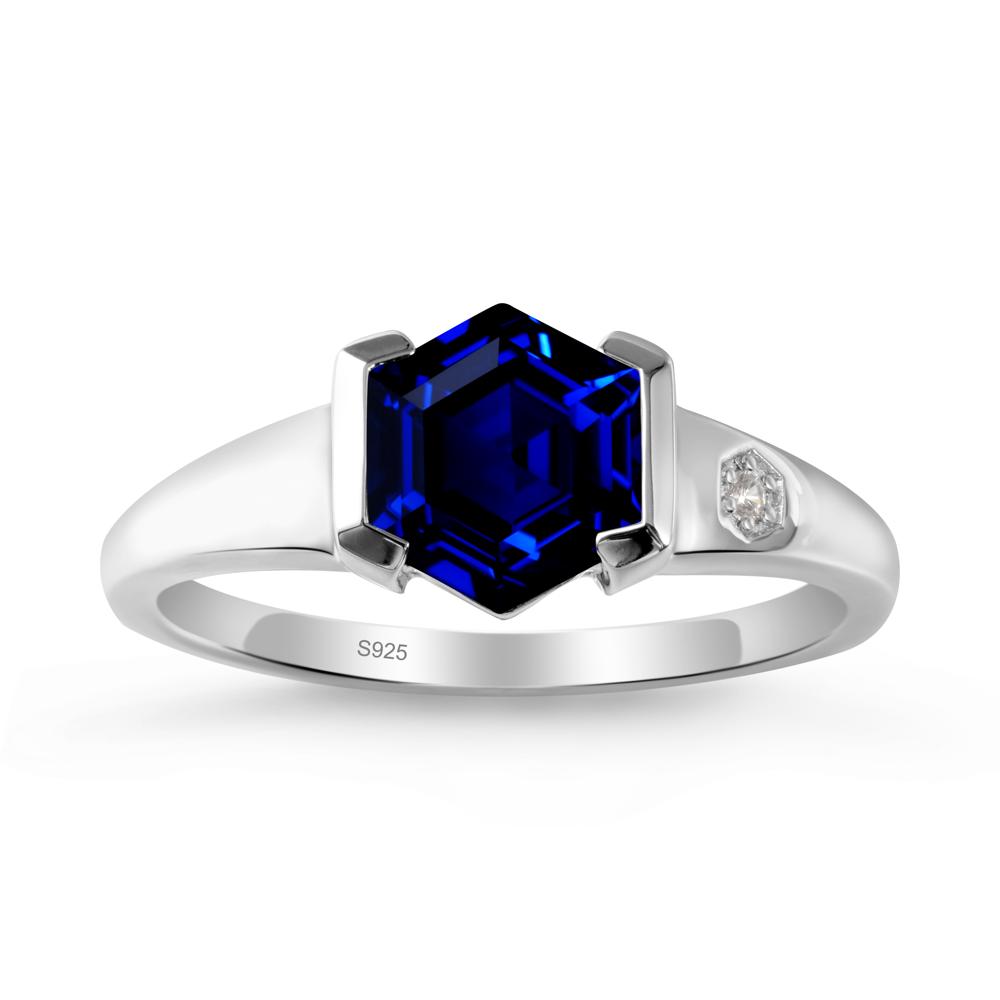 Hexagonal Sapphire Ring with Half-Bezel Setting - LUO Jewelry #metal_sterling silver