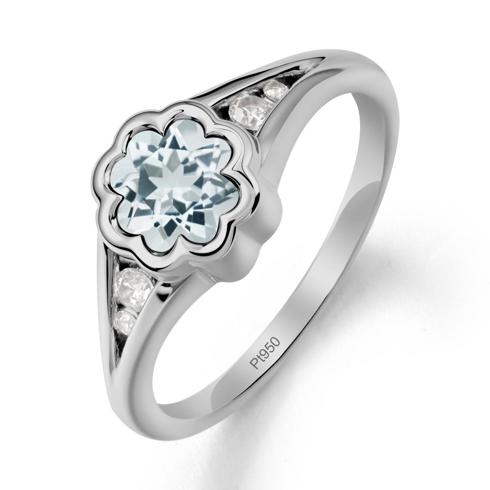 Bezel Setting Split Band Aquamarine Ring - LUO Jewelry #metal_platinum