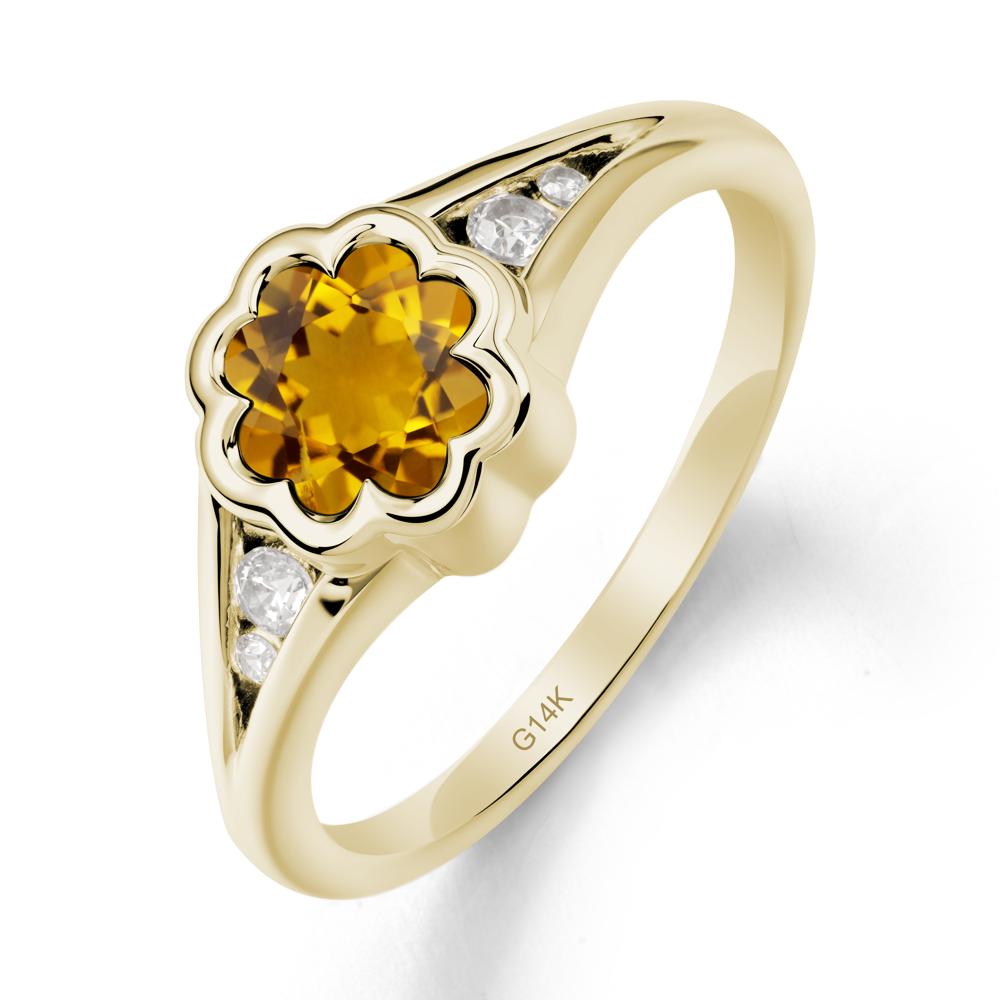 Flower Shaped Citrine Ring with Bezel Setting - LUO Jewelry #metal_14k yellow gold
