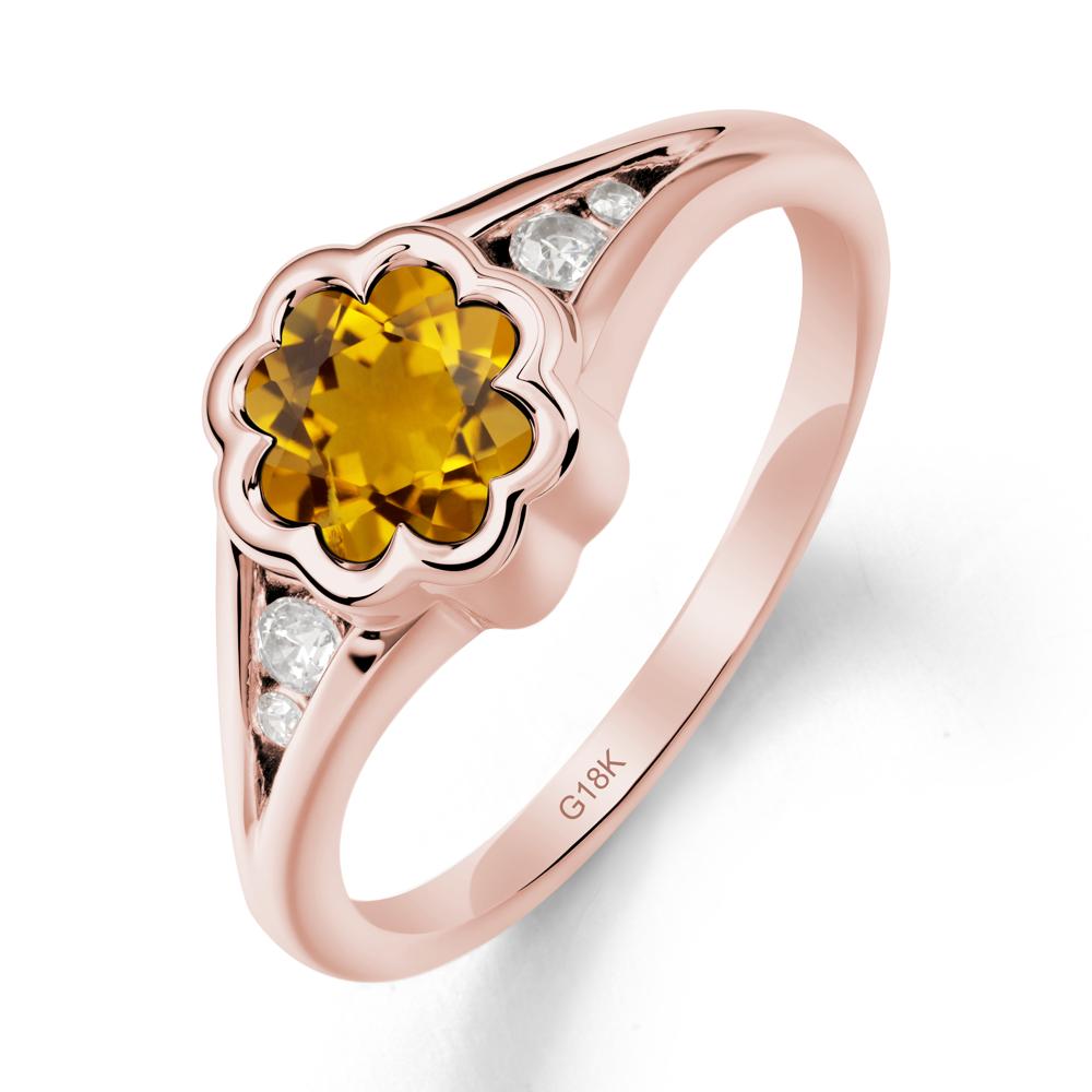 Flower Shaped Citrine Ring with Bezel Setting - LUO Jewelry #metal_18k rose gold