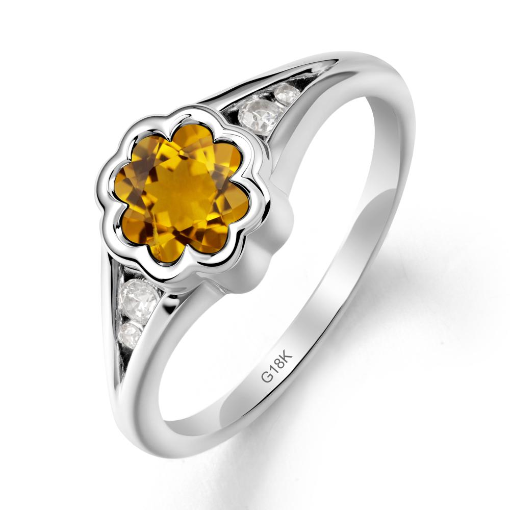 Flower Shaped Citrine Ring with Bezel Setting - LUO Jewelry #metal_18k white gold