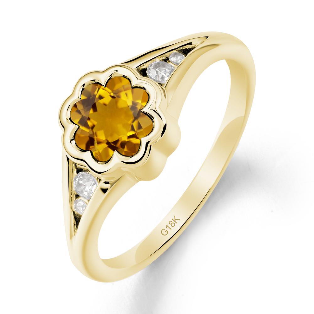 Flower Shaped Citrine Ring with Bezel Setting - LUO Jewelry #metal_18k yellow gold