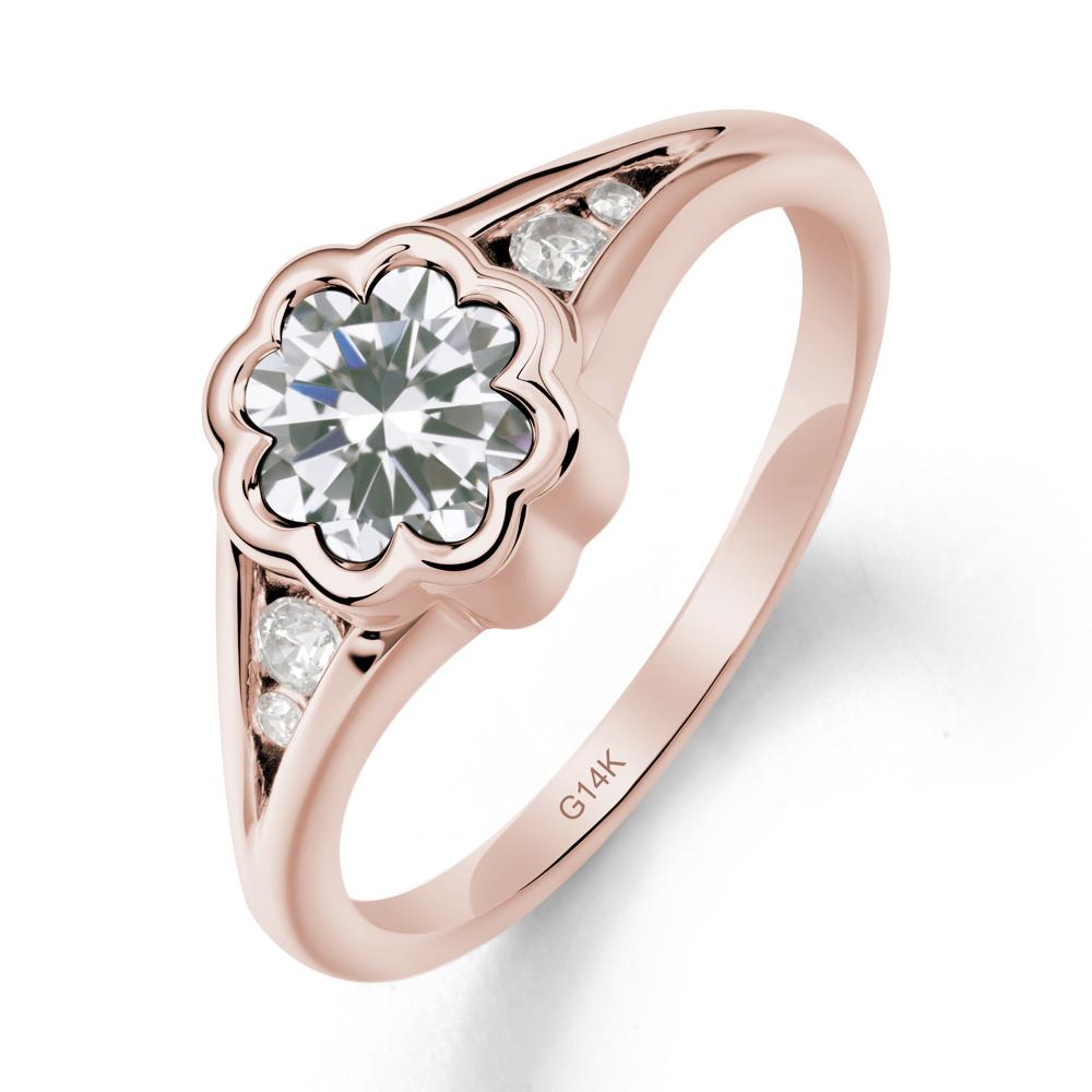 Bezel Setting Split Band Cubic Zirconia Ring - LUO Jewelry #metal_14k rose gold