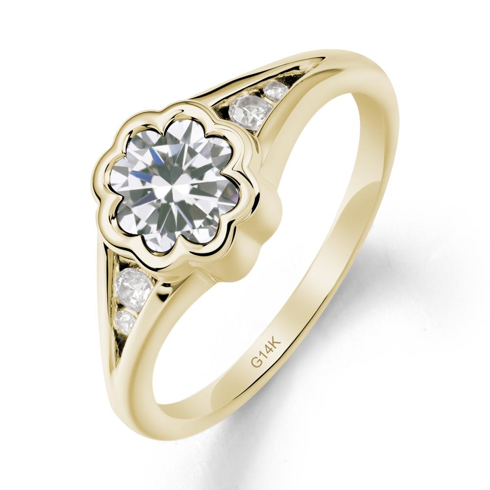 Bezel Setting Split Band Cubic Zirconia Ring - LUO Jewelry #metal_14k yellow gold