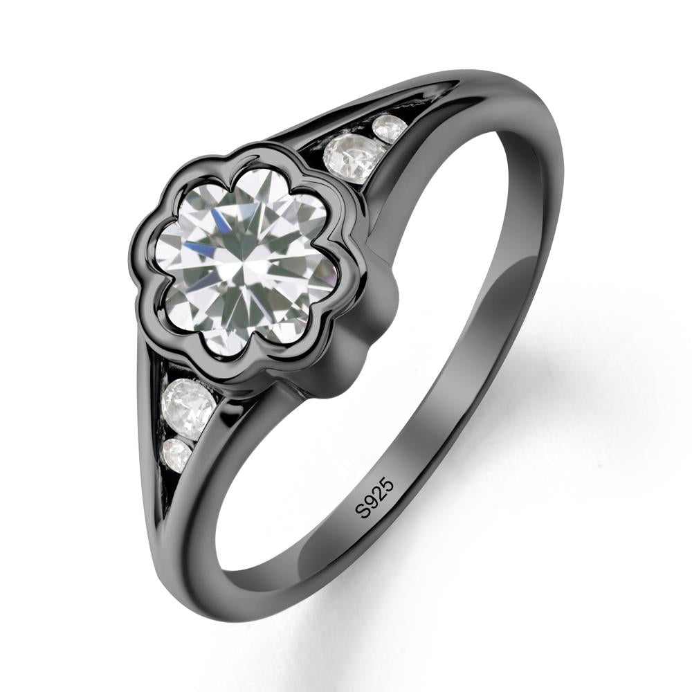 Bezel Setting Split Band Cubic Zirconia Ring - LUO Jewelry #metal_black finish sterling silver
