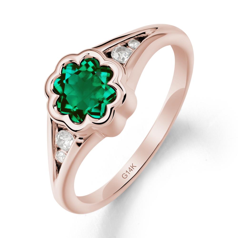 Bezel Setting Split Band Emerald Ring - LUO Jewelry #metal_14k rose gold