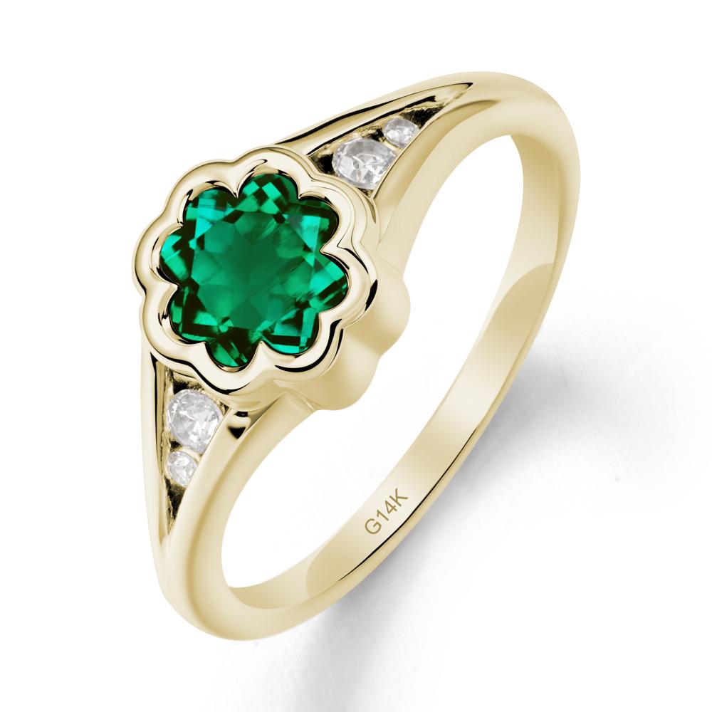 Bezel Setting Split Band Emerald Ring - LUO Jewelry #metal_14k yellow gold