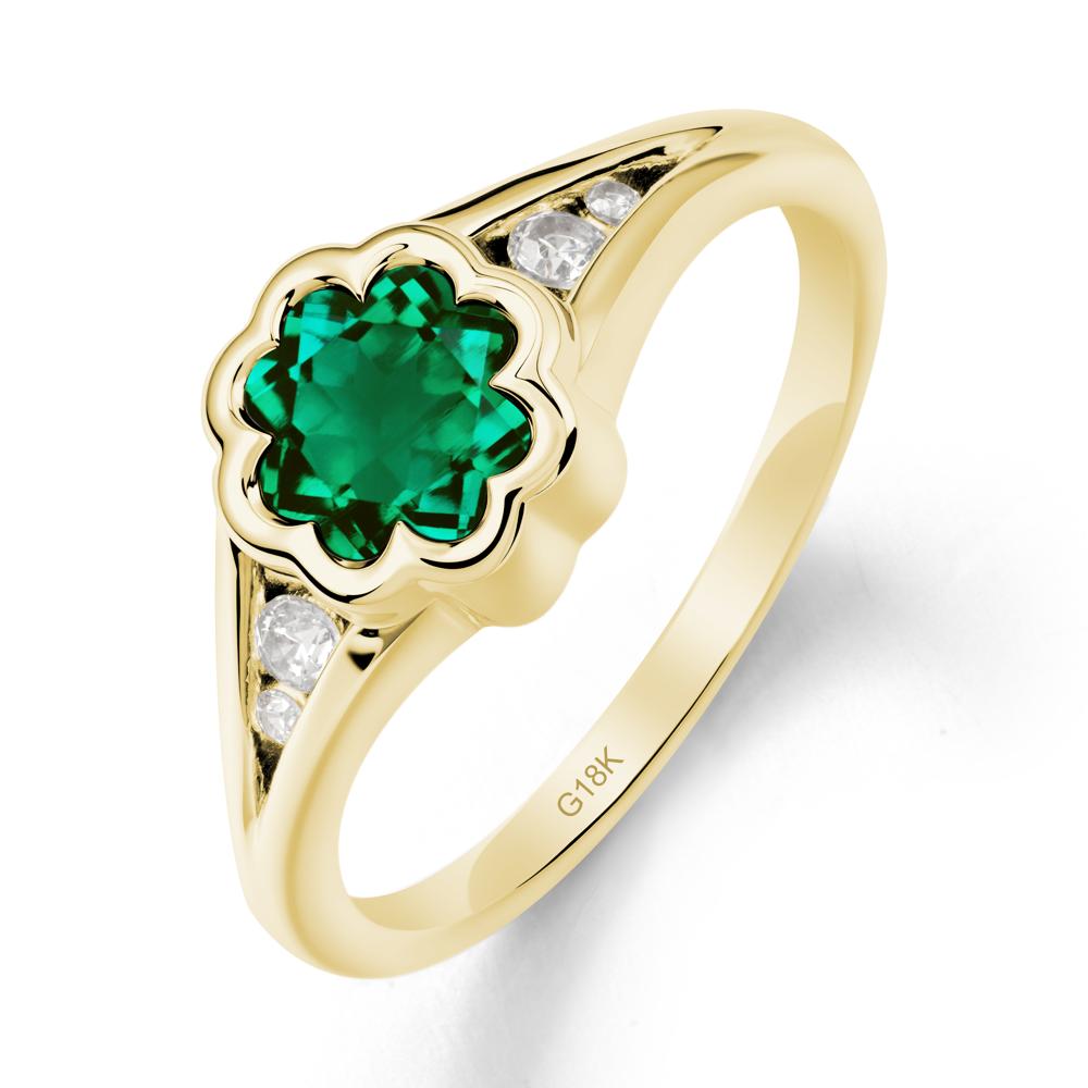 Bezel Setting Split Band Emerald Ring - LUO Jewelry #metal_18k yellow gold