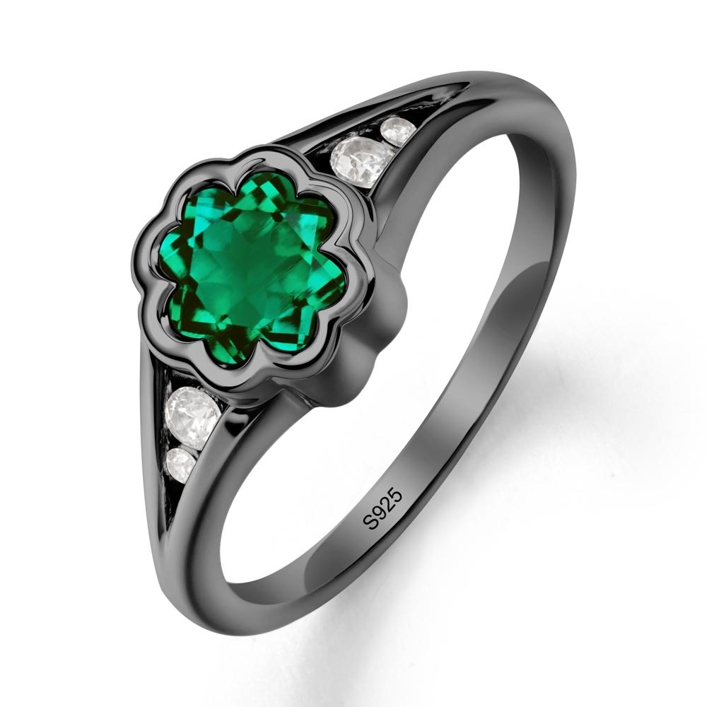 Bezel Setting Split Band Emerald Ring - LUO Jewelry #metal_black finish sterling silver