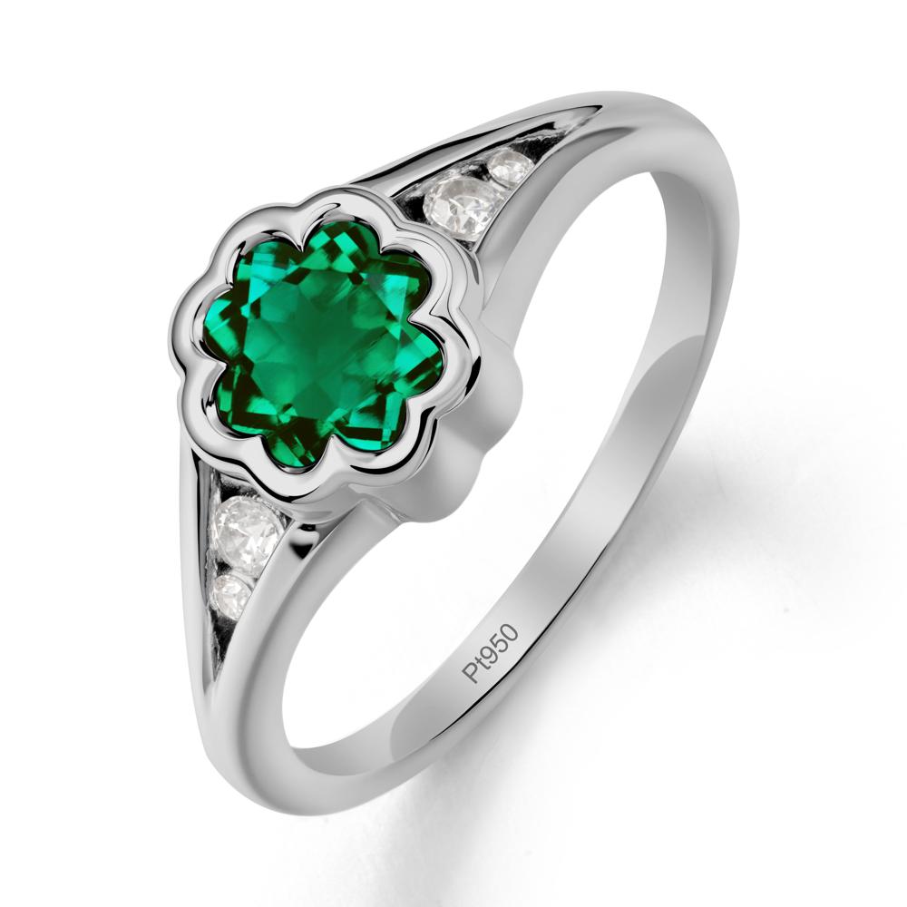 Bezel Setting Split Band Emerald Ring - LUO Jewelry #metal_platinum