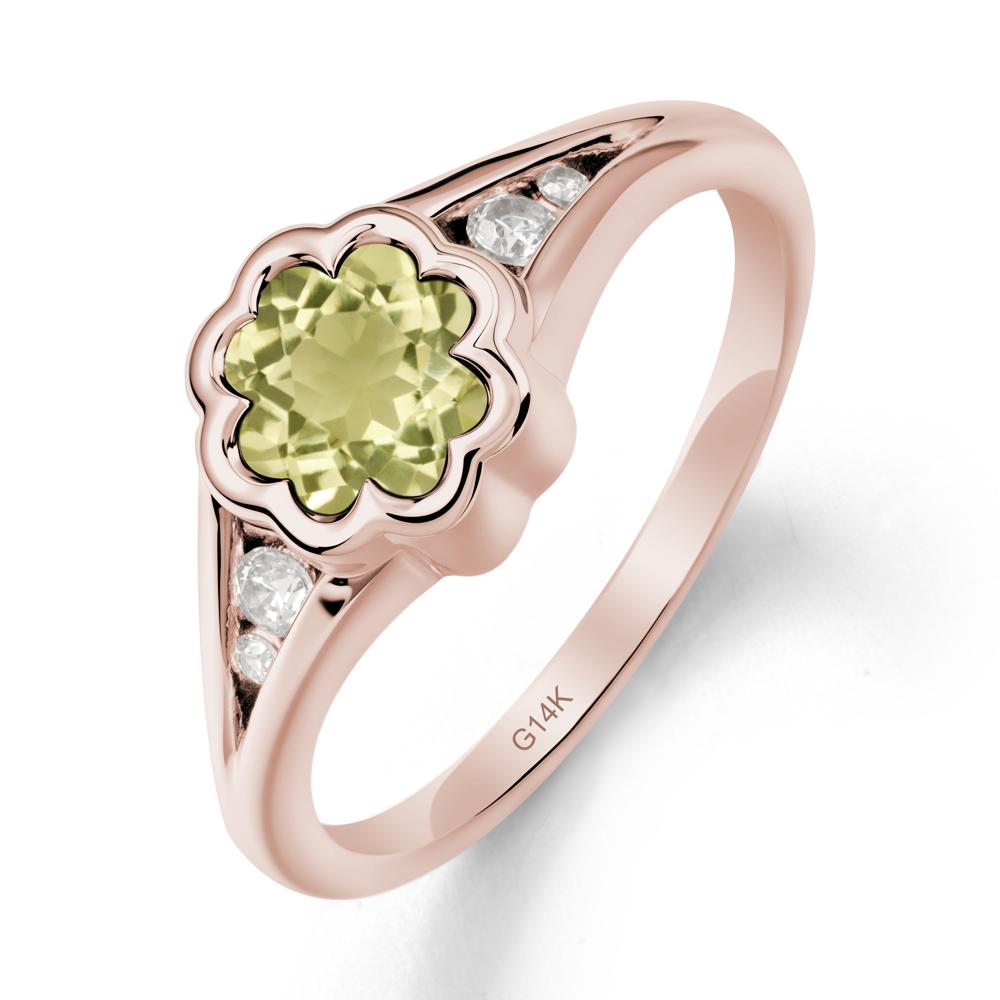 Split Band Flower Shaped Lemon Quartz Ring - LUO Jewelry #metal_14k rose gold