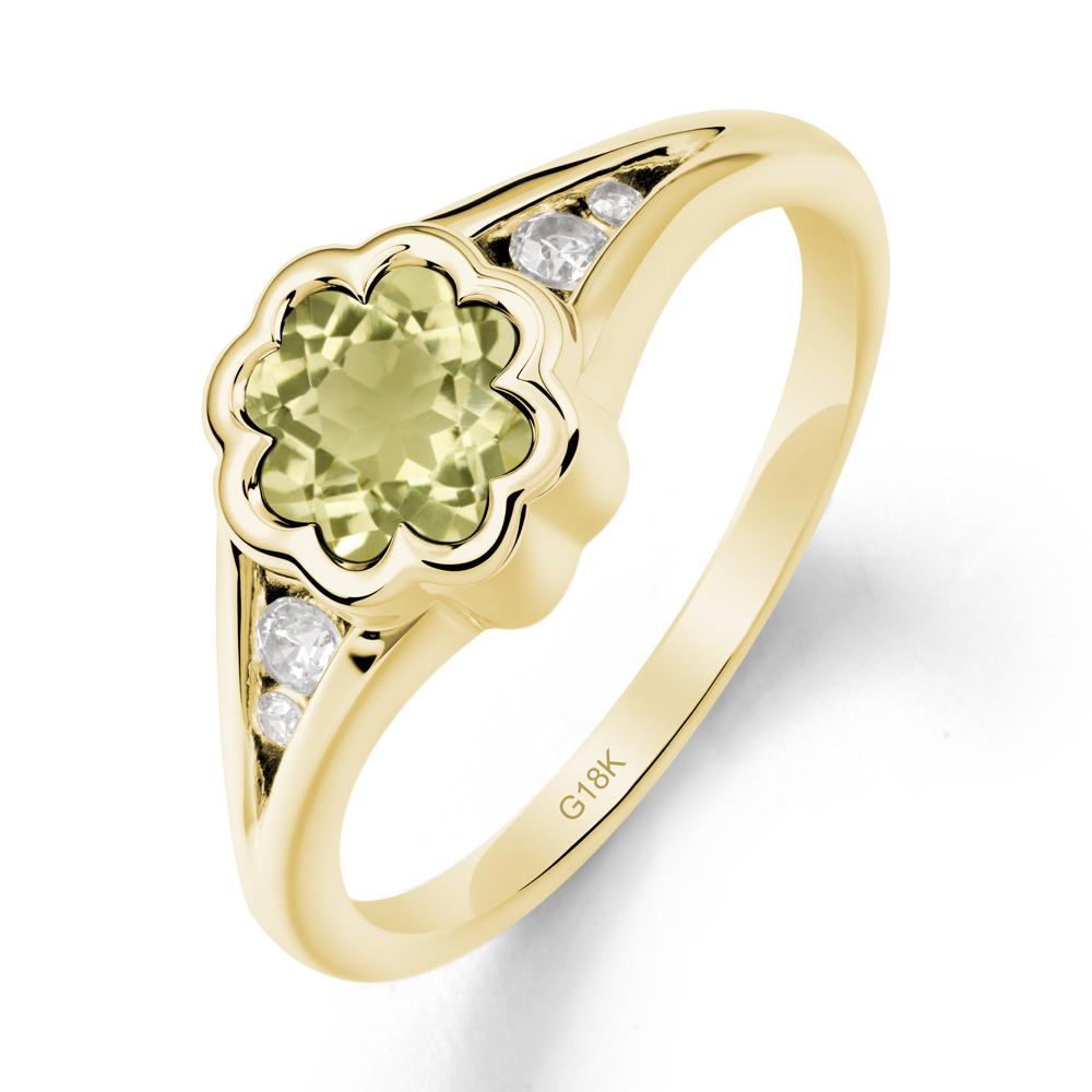 Split Band Flower Shaped Lemon Quartz Ring - LUO Jewelry #metal_18k yellow gold
