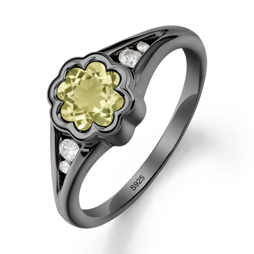 Split Band Flower Shaped Lemon Quartz Ring - LUO Jewelry #metal_black finish sterling silver
