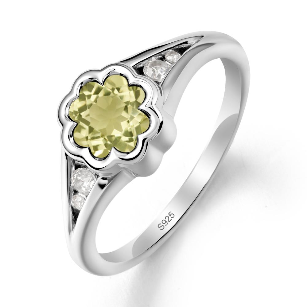 Split Band Flower Shaped Lemon Quartz Ring - LUO Jewelry #metal_sterling silver