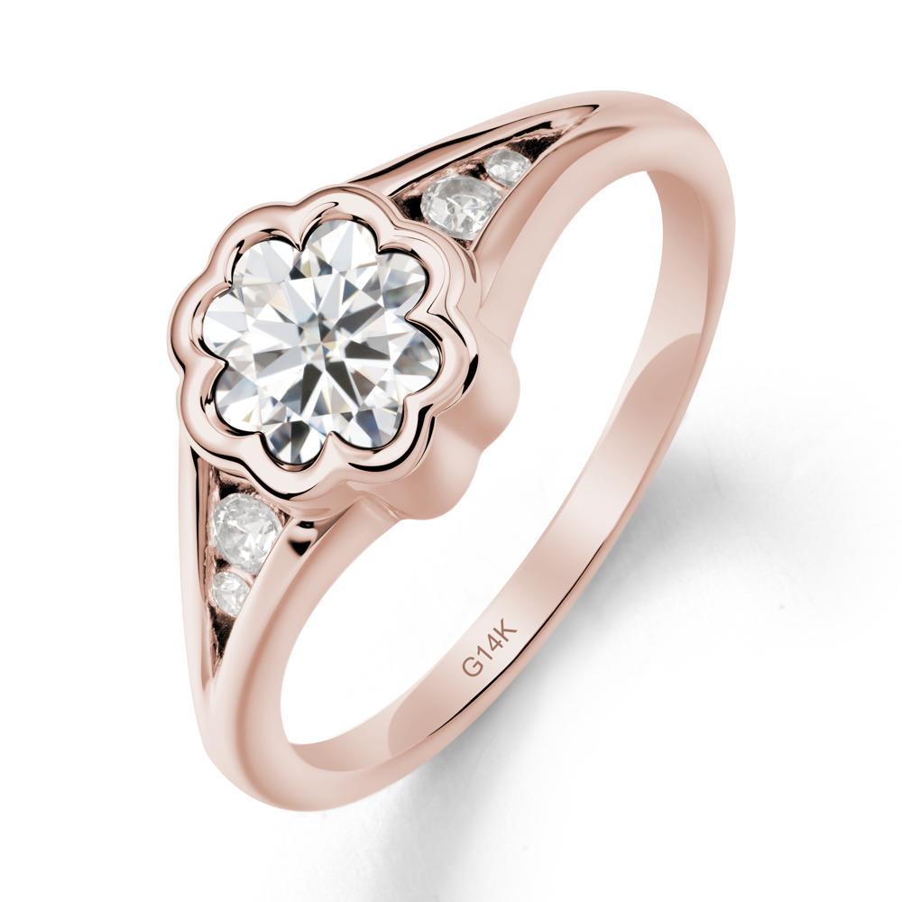 Bezel Setting Split Band Moissanite Ring - LUO Jewelry #metal_14k rose gold