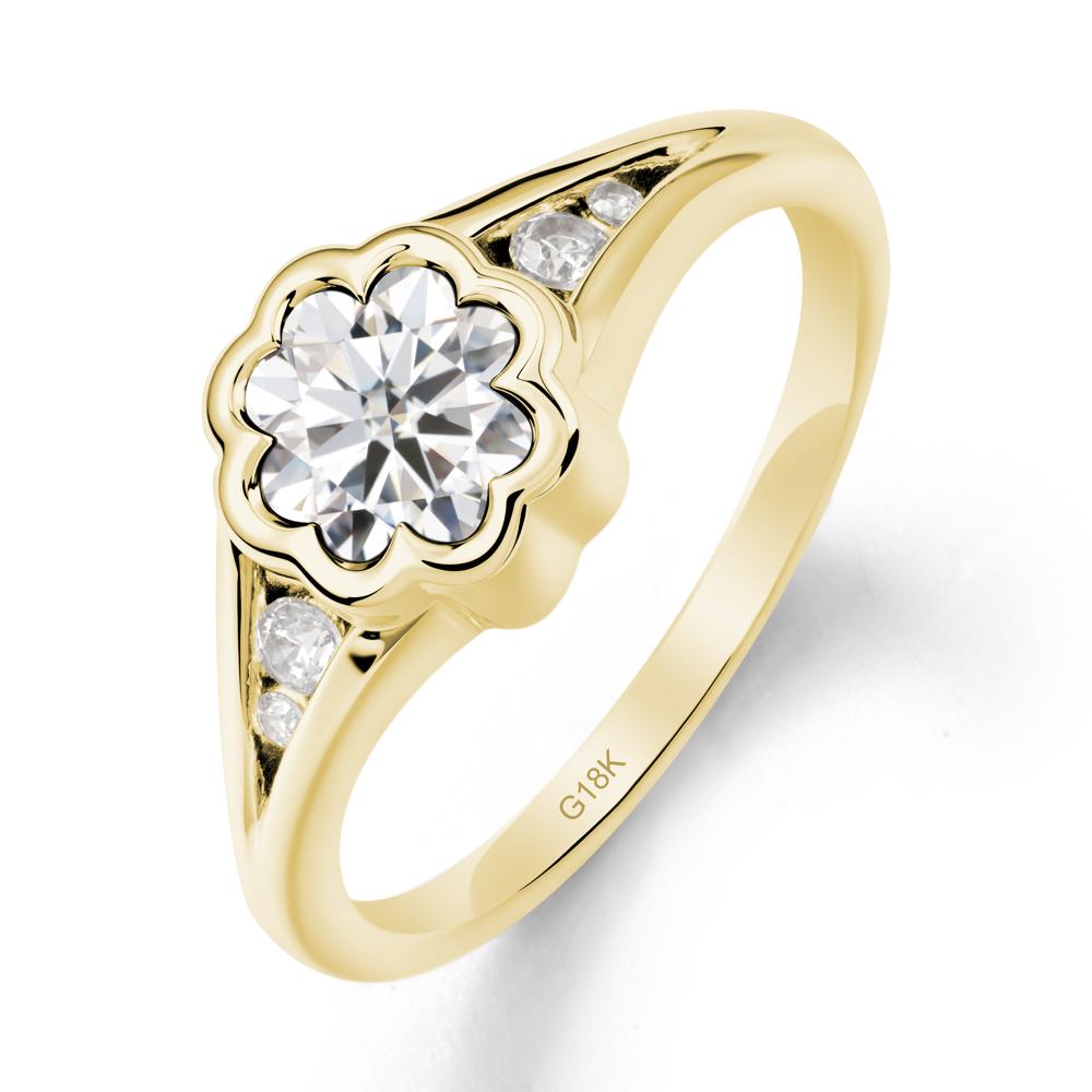 Bezel Setting Split Band Moissanite Ring - LUO Jewelry #metal_18k yellow gold