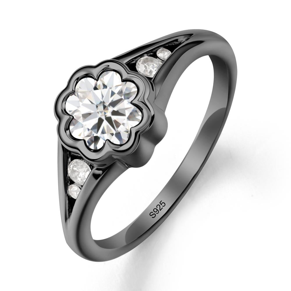 Bezel Setting Split Band Moissanite Ring - LUO Jewelry #metal_black finish sterling silver