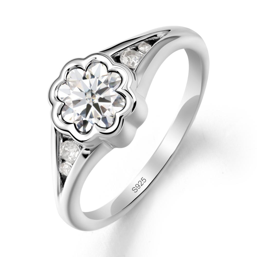 Bezel Setting Split Band Moissanite Ring - LUO Jewelry #metal_sterling silver
