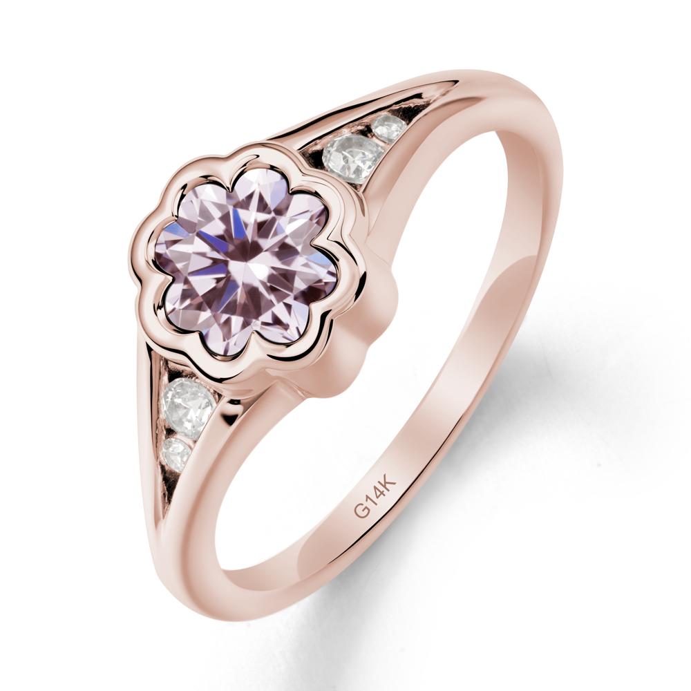 Bezel Setting Split Band Pink Cubic Zirconia Ring - LUO Jewelry #metal_14k rose gold