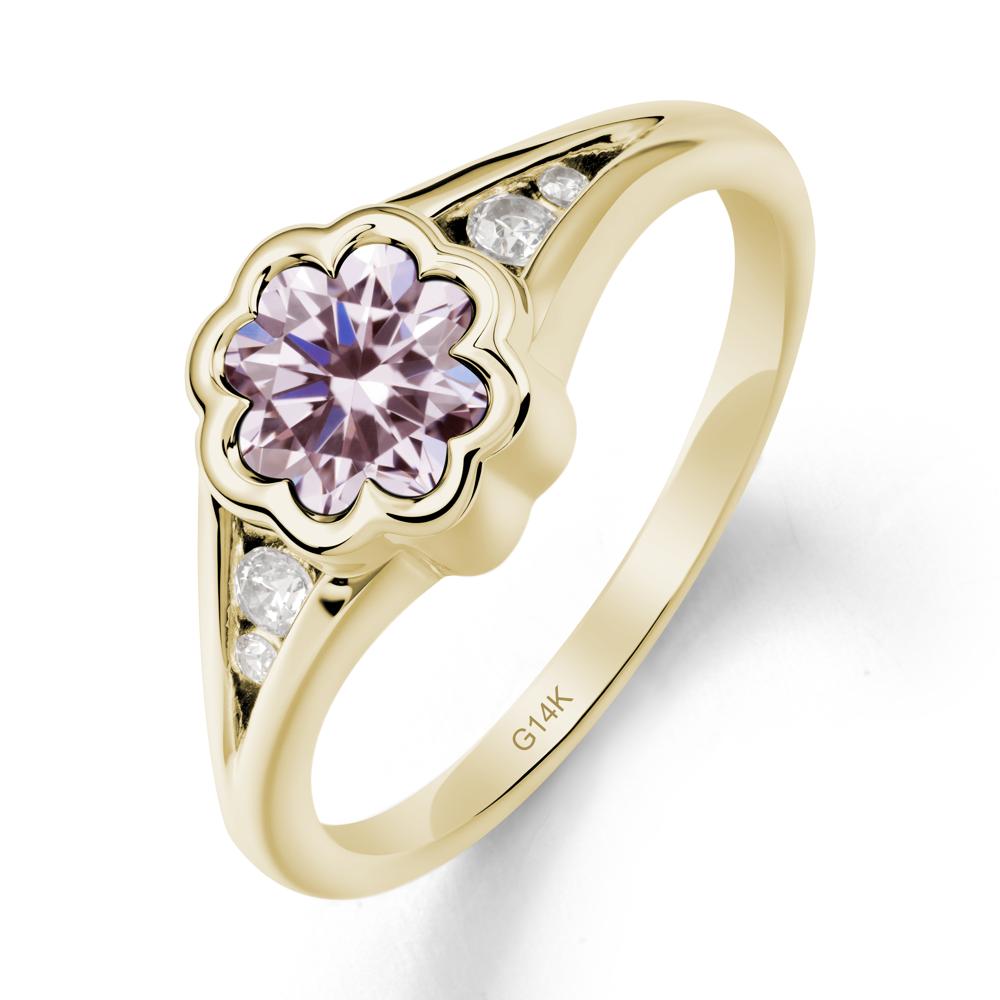 Bezel Setting Split Band Pink Cubic Zirconia Ring - LUO Jewelry #metal_14k yellow gold