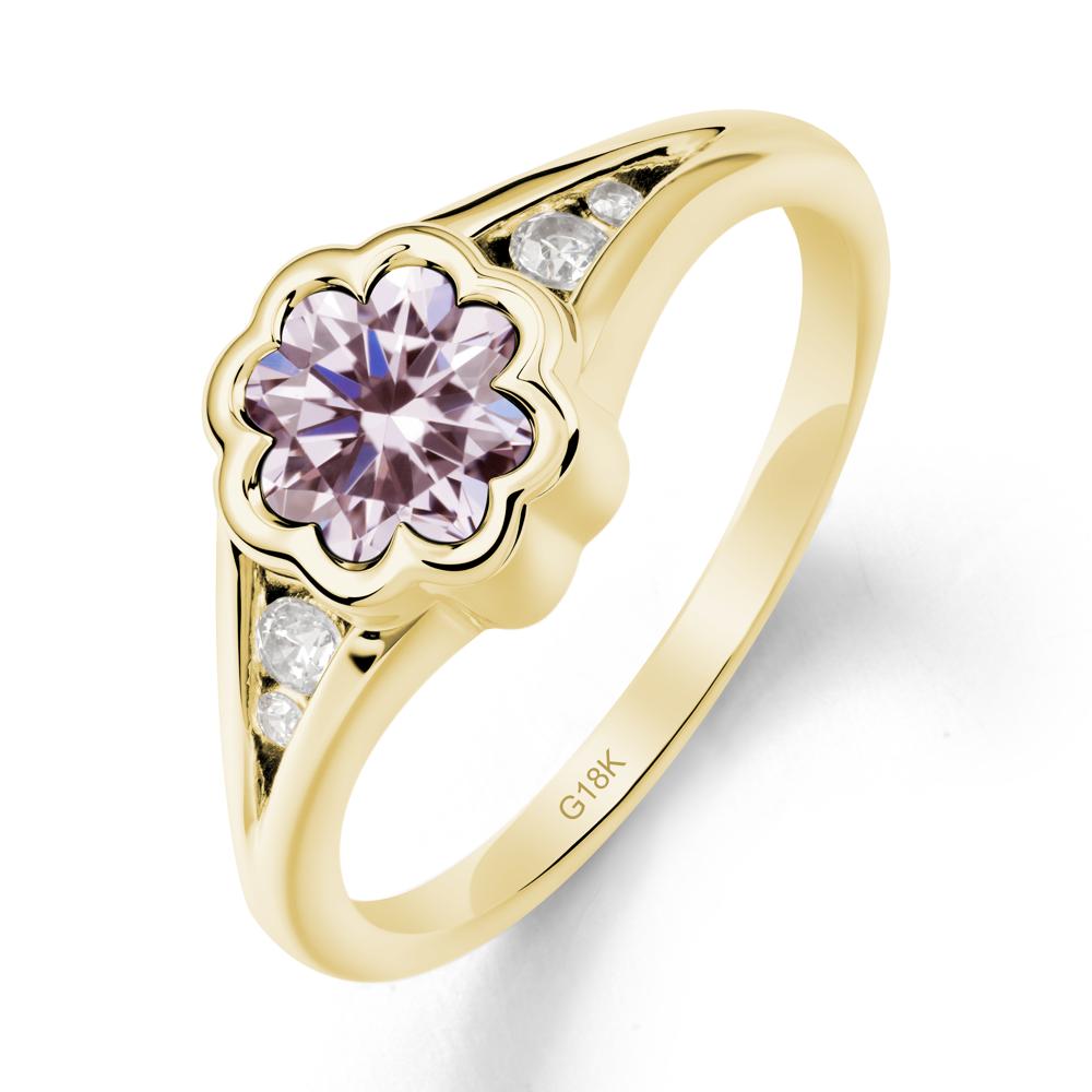 Bezel Setting Split Band Pink Cubic Zirconia Ring - LUO Jewelry #metal_18k yellow gold