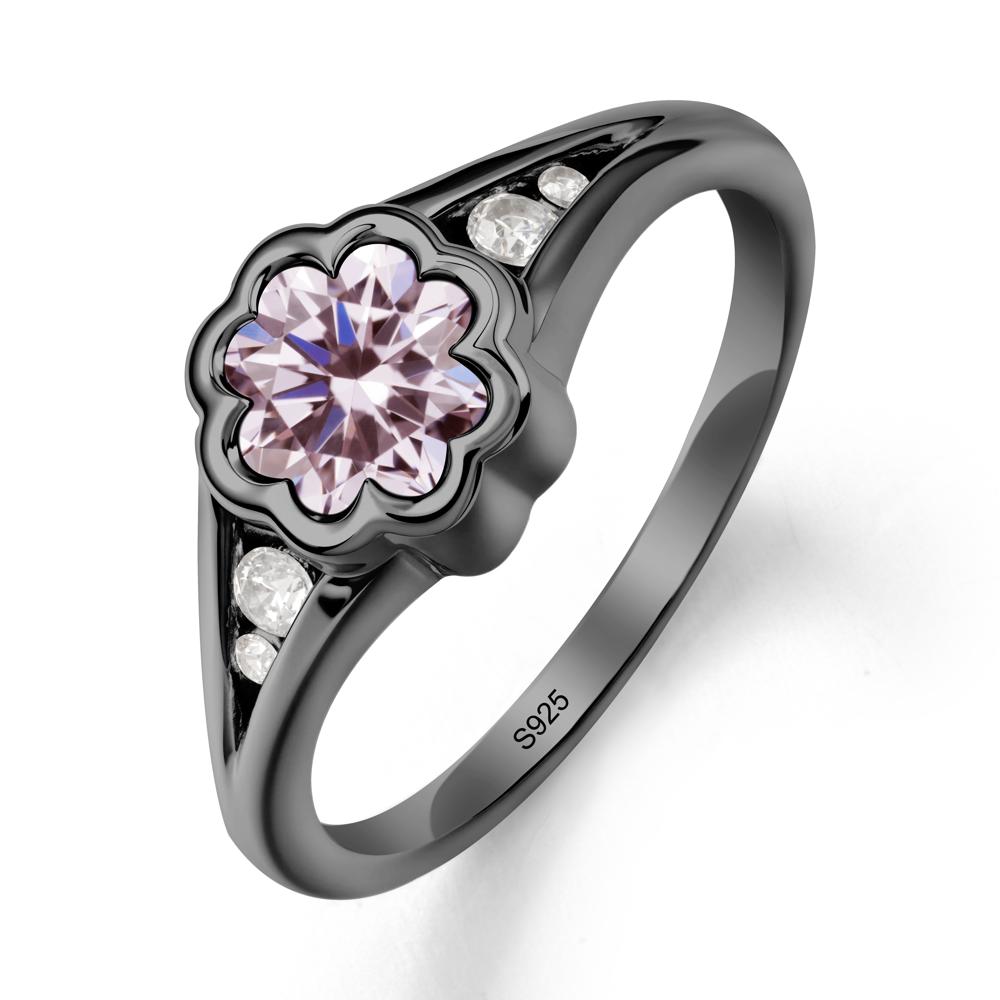 Bezel Setting Split Band Pink Cubic Zirconia Ring - LUO Jewelry #metal_black finish sterling silver