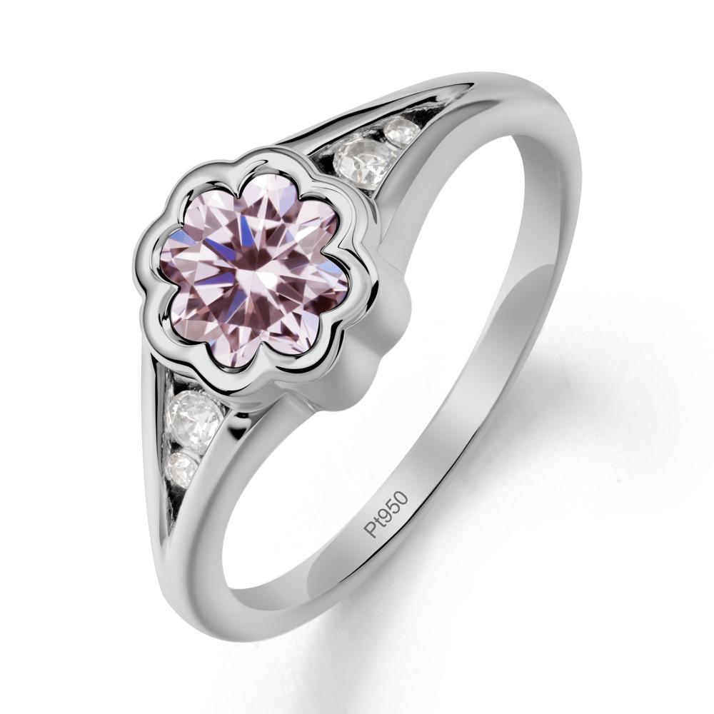 Bezel Setting Split Band Pink Cubic Zirconia Ring - LUO Jewelry #metal_platinum