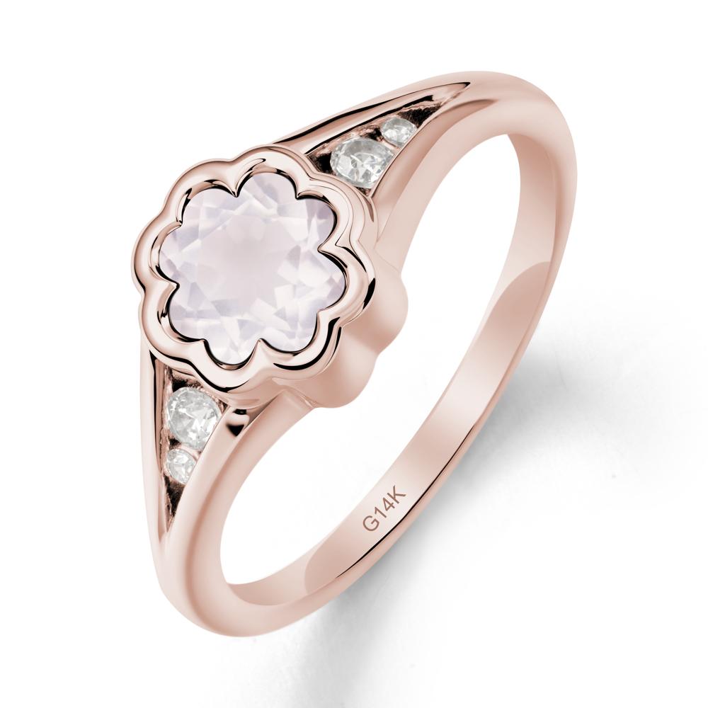 Flower Shaped Rose Quartz Ring with Bezel Setting - LUO Jewelry #metal_14k rose gold