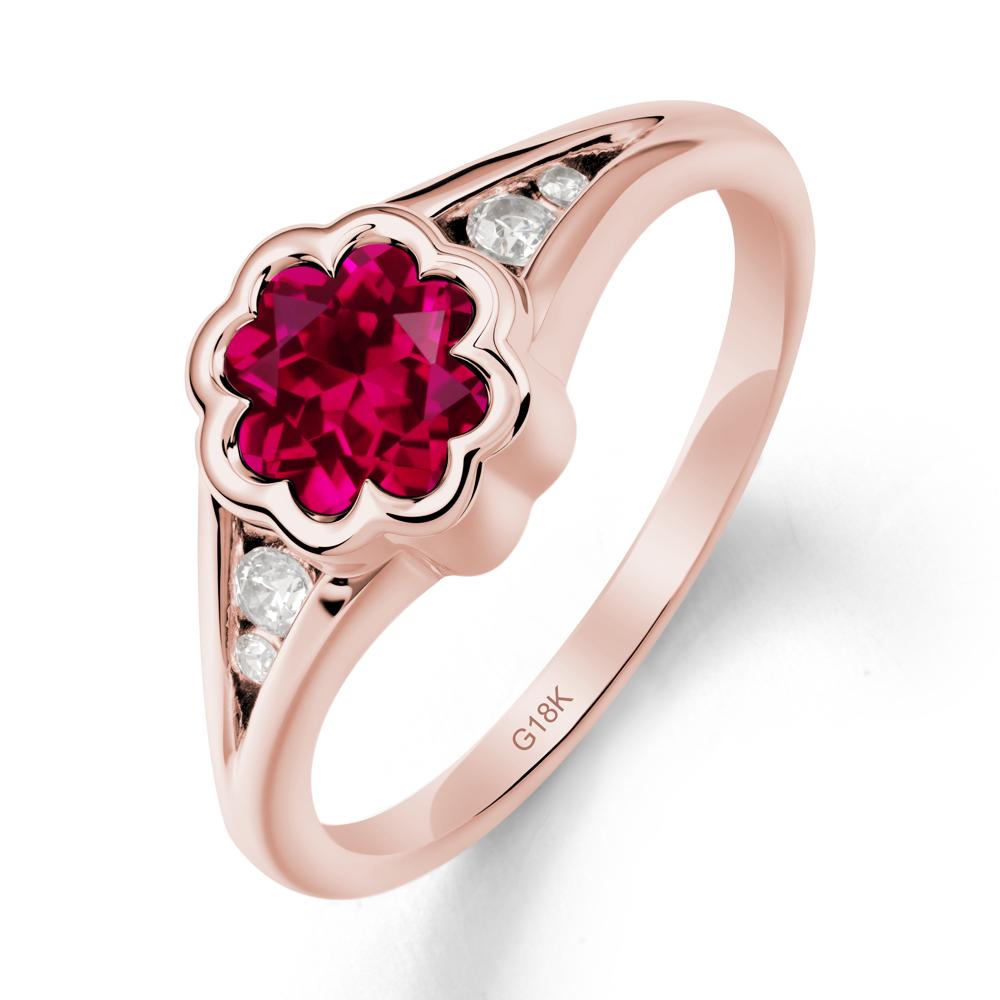 Flower Shaped Ruby Ring with Bezel Setting - LUO Jewelry #metal_18k rose gold