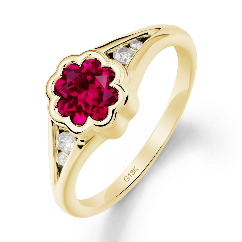 Flower Shaped Ruby Ring with Bezel Setting - LUO Jewelry #metal_18k yellow gold