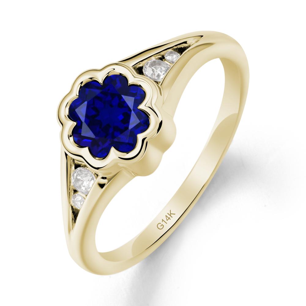 Bezel Setting Split Band Sapphire Ring - LUO Jewelry #metal_14k yellow gold