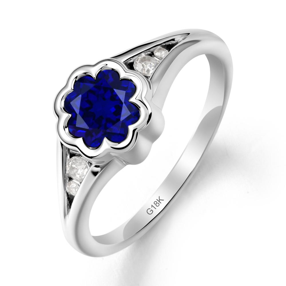Bezel Setting Split Band Sapphire Ring - LUO Jewelry #metal_18k white gold
